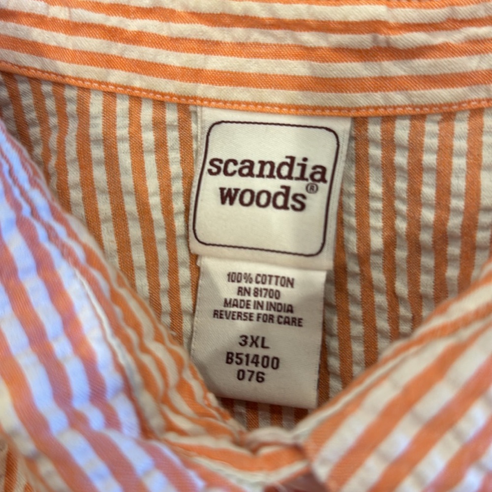 Women's Orange Striped Seersucker Short Sleeve Button Up Shirt, 3X - Picture 2 of 2